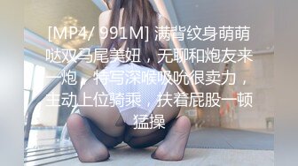 [MP4/ 991M] 满背纹身萌萌哒双马尾美妞，无聊和炮友来一炮，特写深喉吸吮很卖力，主动上位骑乘，扶着屁股一顿猛操